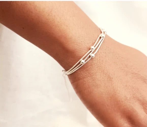 925 Sterling Silver Plated Beaded Bracelets Bangle For Girls Women