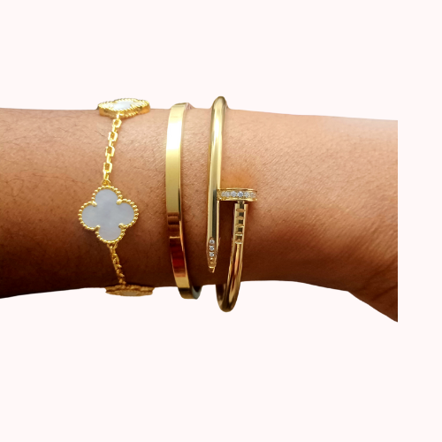 3Pce Mother of Clover Bracelets in Stainless Steel