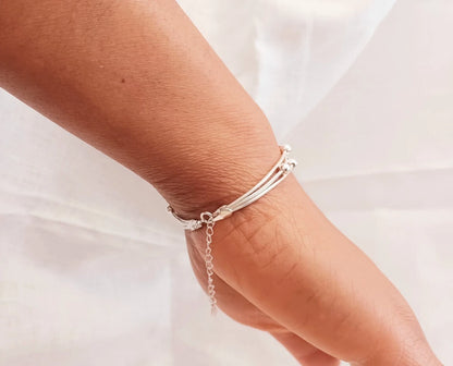 925 Sterling Silver Plated Beaded Bracelets Bangle For Girls Women