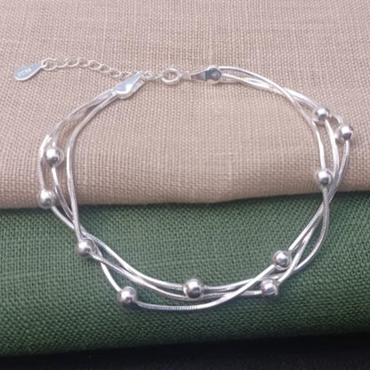 925 Sterling Silver Plated Beaded Bracelets Bangle For Girls Women